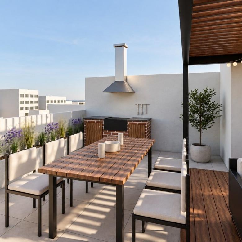 Dúplex 402 - Terraza: parrilla y comedor (imagen referencial)